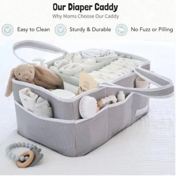 Grey Newborn‎ Baby Diaper Caddy Large Organizer Tote Bag Travel Shower Bag - Picture 4 of 6
